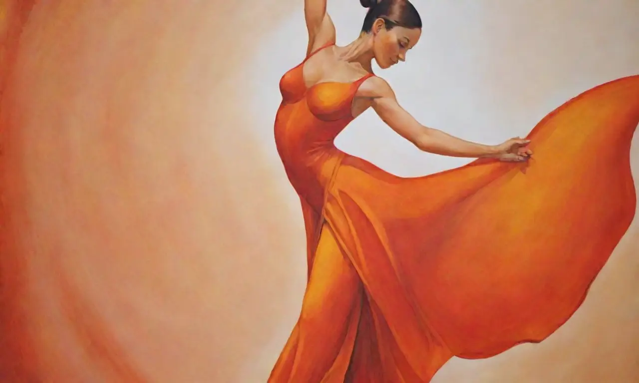 Unas suaves líneas y colores cálidos representan la elegante y apasionada silueta de una bailarina en movimiento