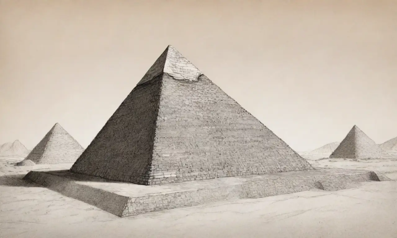 Una pirámide se destaca con líneas precisas, sombras suaves y texturas detalladas que crean una armonía visual