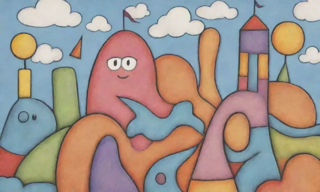 Líneas atrevidas y colores vibrantes componen figuras con texturas diversas y ilustraciones caprichosas que contrastan entre sí