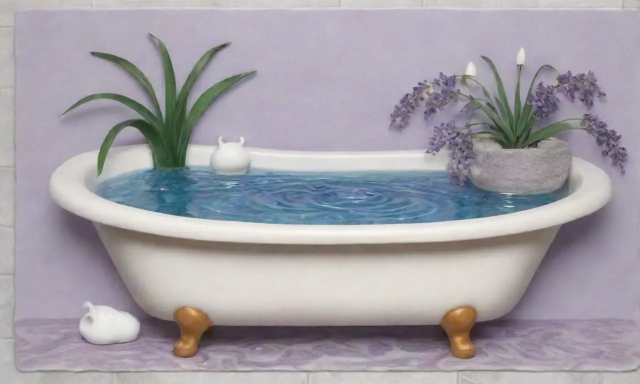 Una bañera elegante rodeada de burbujas, aceites esenciales y una atmósfera serena