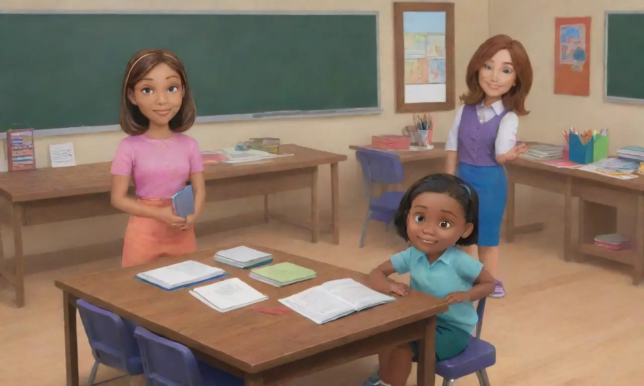Escena de aula vibrante con un maestro, estudiantes atentos y un ambiente dinámico