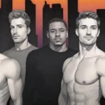 Figuras masculinas se destacan con líneas gruesas y sombras intrincadas