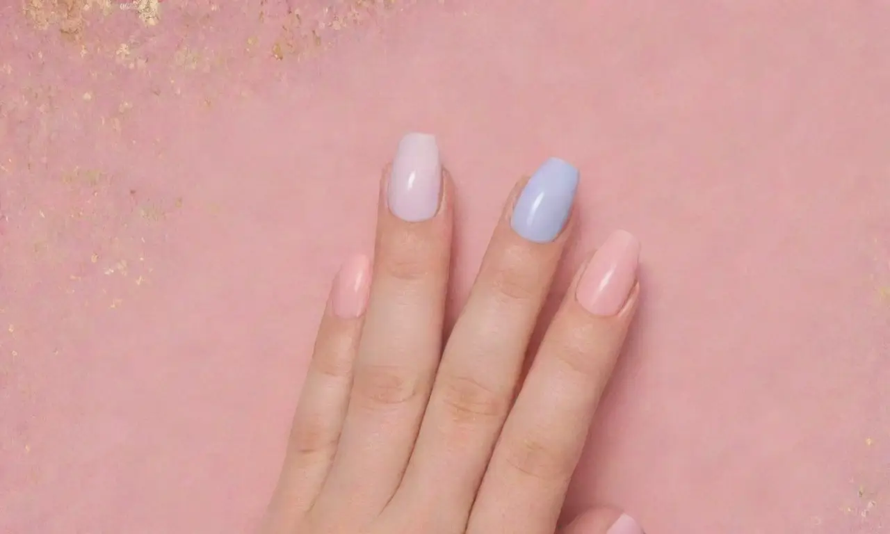 Diseño de uñas con tonos pastel y detalles brillantes en una composición armónica