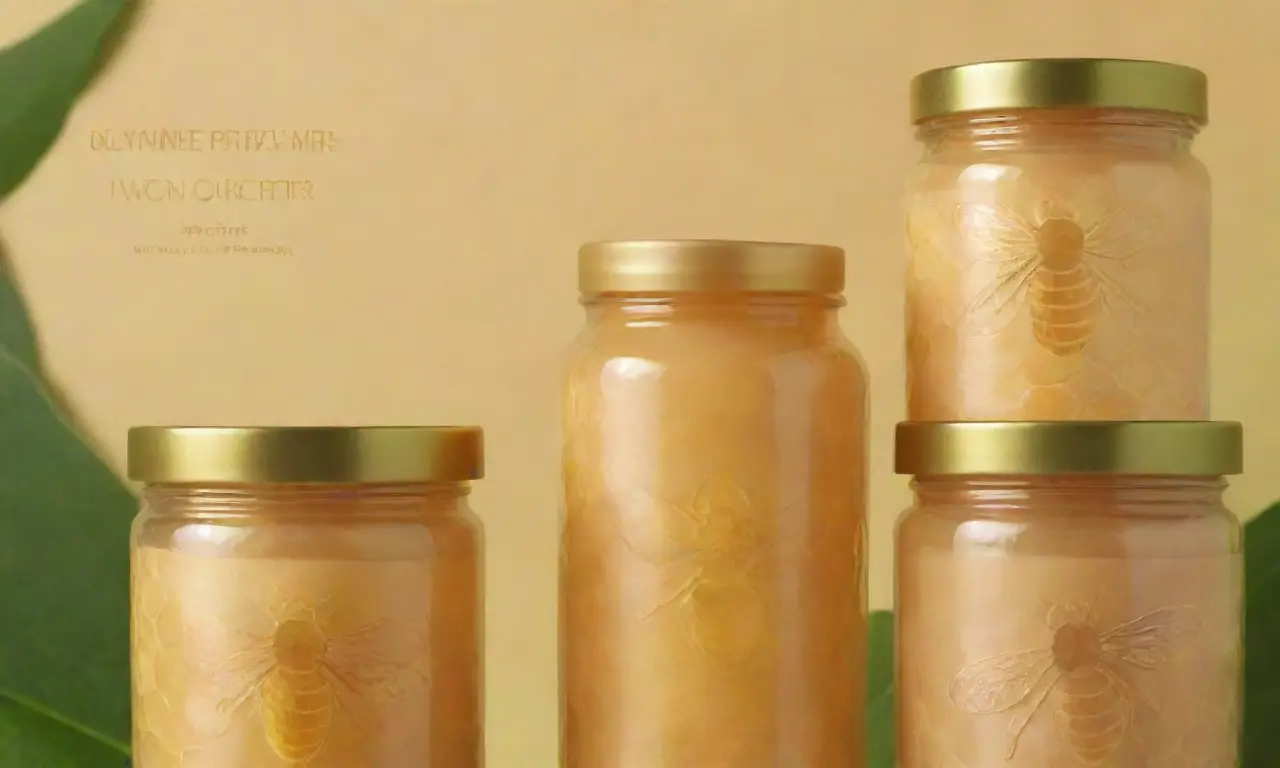Packaging elegante con tonos cálidos, ilustraciones de abejas y texturas suaves