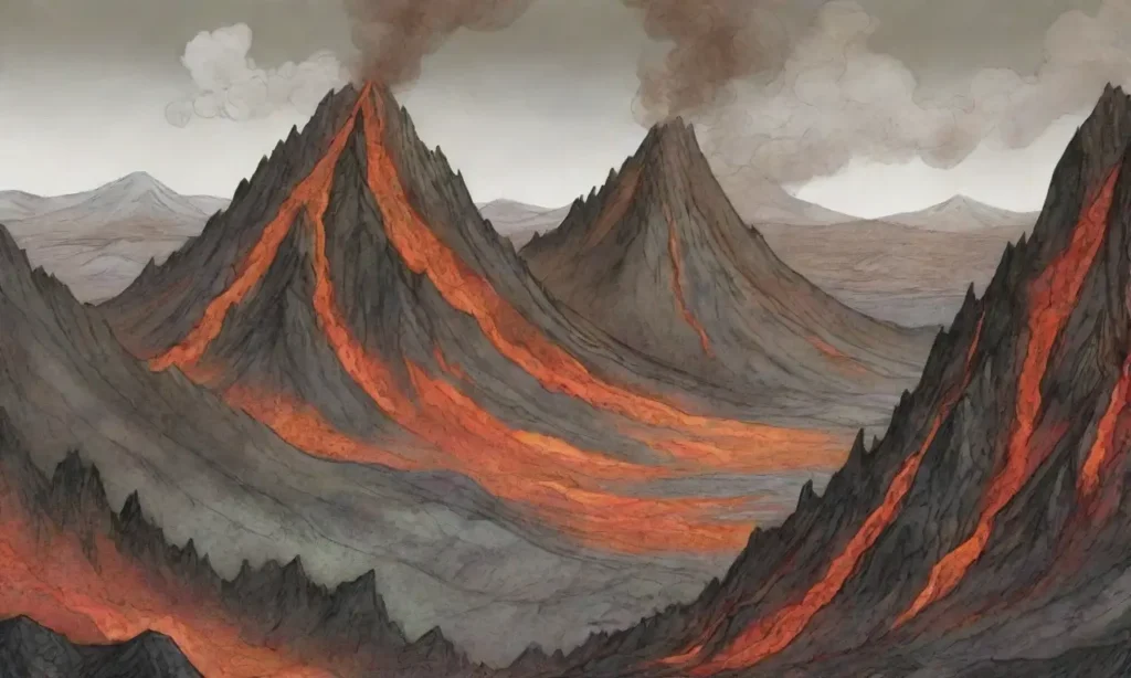 Un paisaje volcánico vibrante y aterrador mezcla sombras