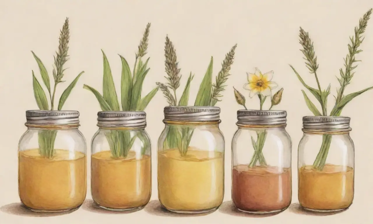 Líneas suaves y colores vibrantes crean una composición armoniosa de ingredientes naturales para el cuidado de la piel