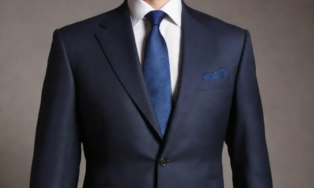 Un elegante traje azul con camisa blanca y accesorios sutilmente sofisticados