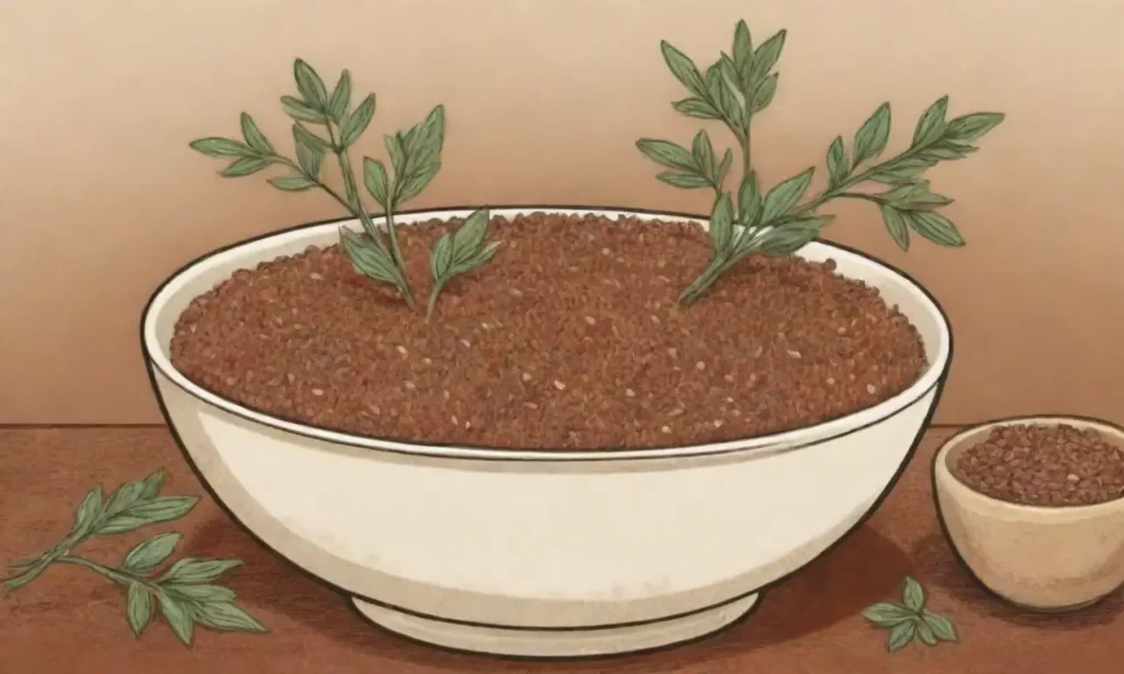 Tonos suaves y terrosos con detalles de linaza en un armonioso escenario de cocina