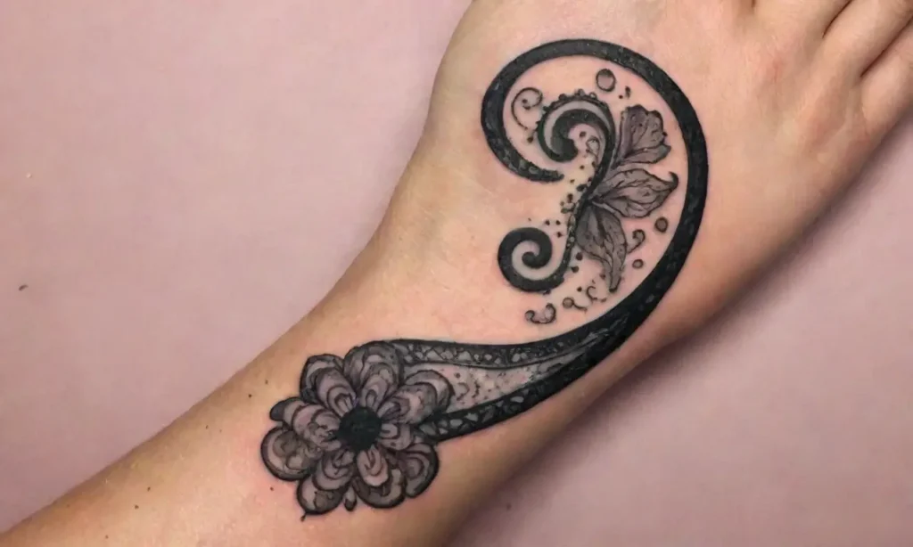 Tatuaje de punto y coma decorado con trabajo de líneas finas