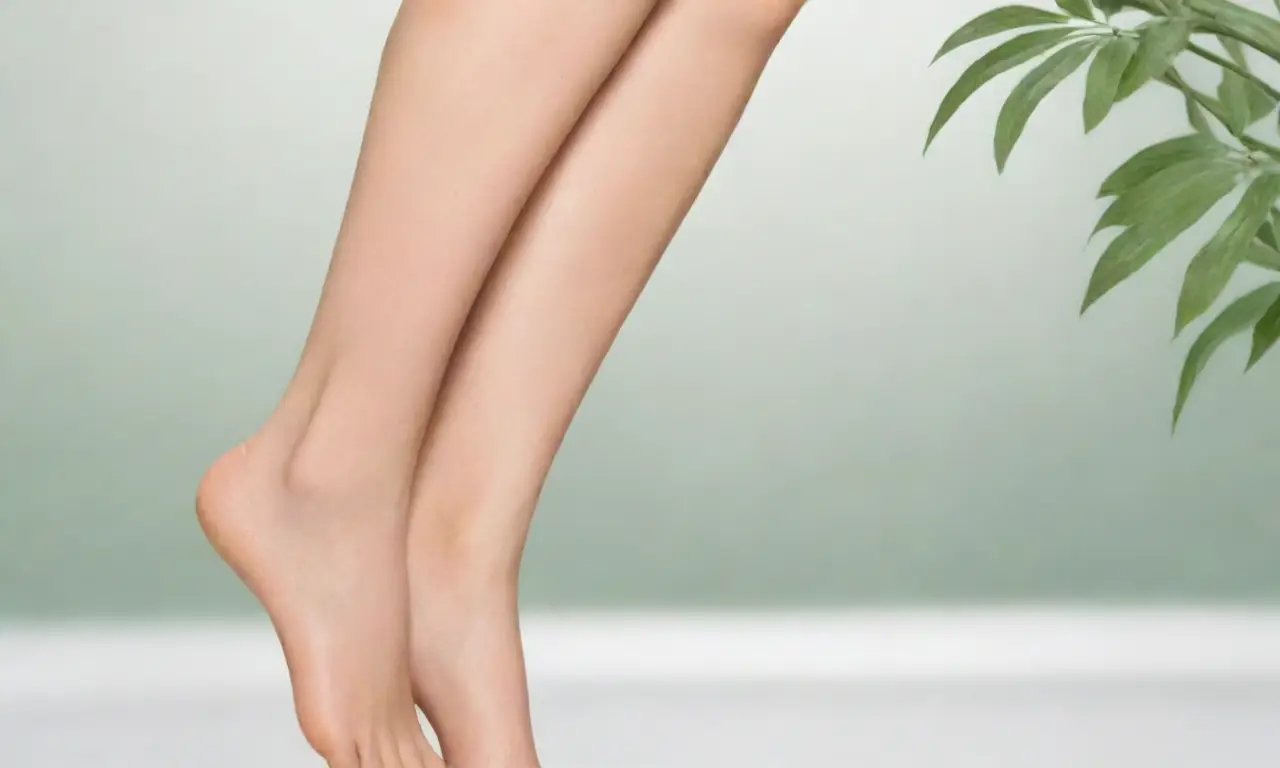 Una pierna elegante se muestra con suaves curvas y delicados detalles visuales