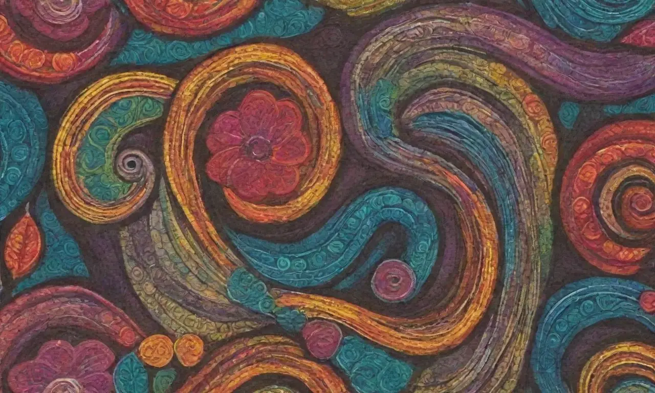 Un diseño vibrante y armónico destaca por su detallada línea, sombras suaves, texturas contrastantes y elementos entrelazados