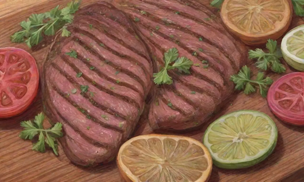 Colores vibrantes y texturas ricas en una composición dinámica de arrachera y sabores
